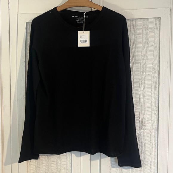 NEW MAJESTIC FILATURES cashmere long sleeve crew top in black size M (3) - Picture 6 of 9